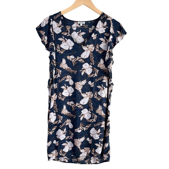 Splendid Floral Print Flutter Sleeve V-Neck Shift Mini Dress in Navy & Cream, XS - Picture 2 of 16